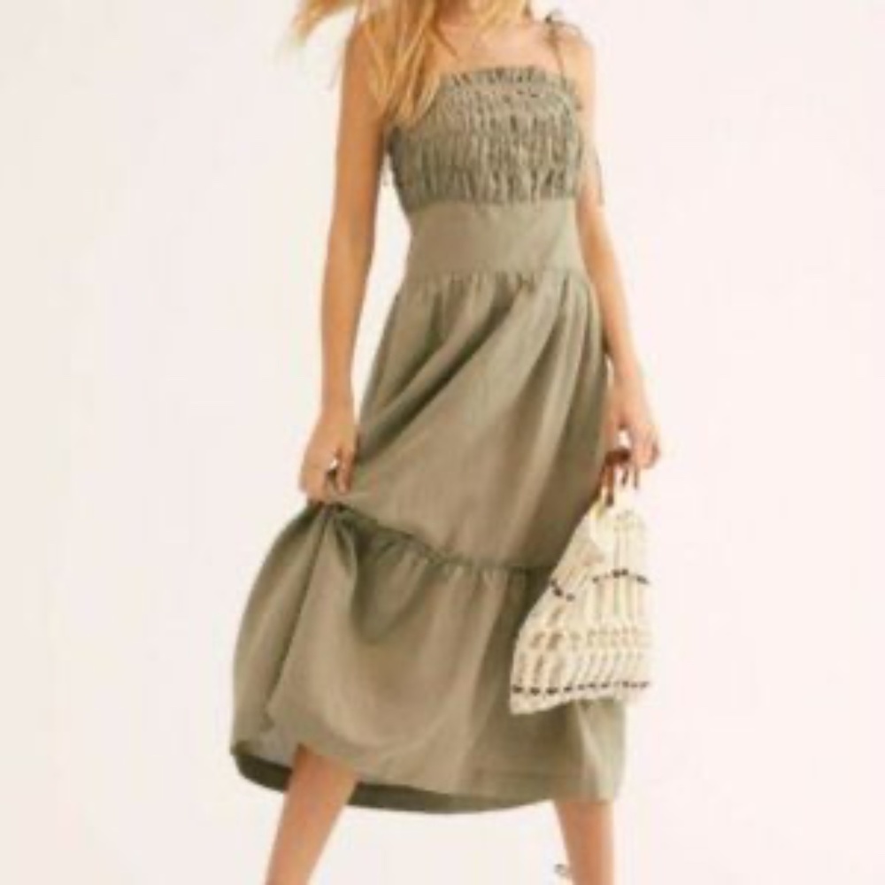 Free People Late Check Out Midi Dress, size XS in dried palm